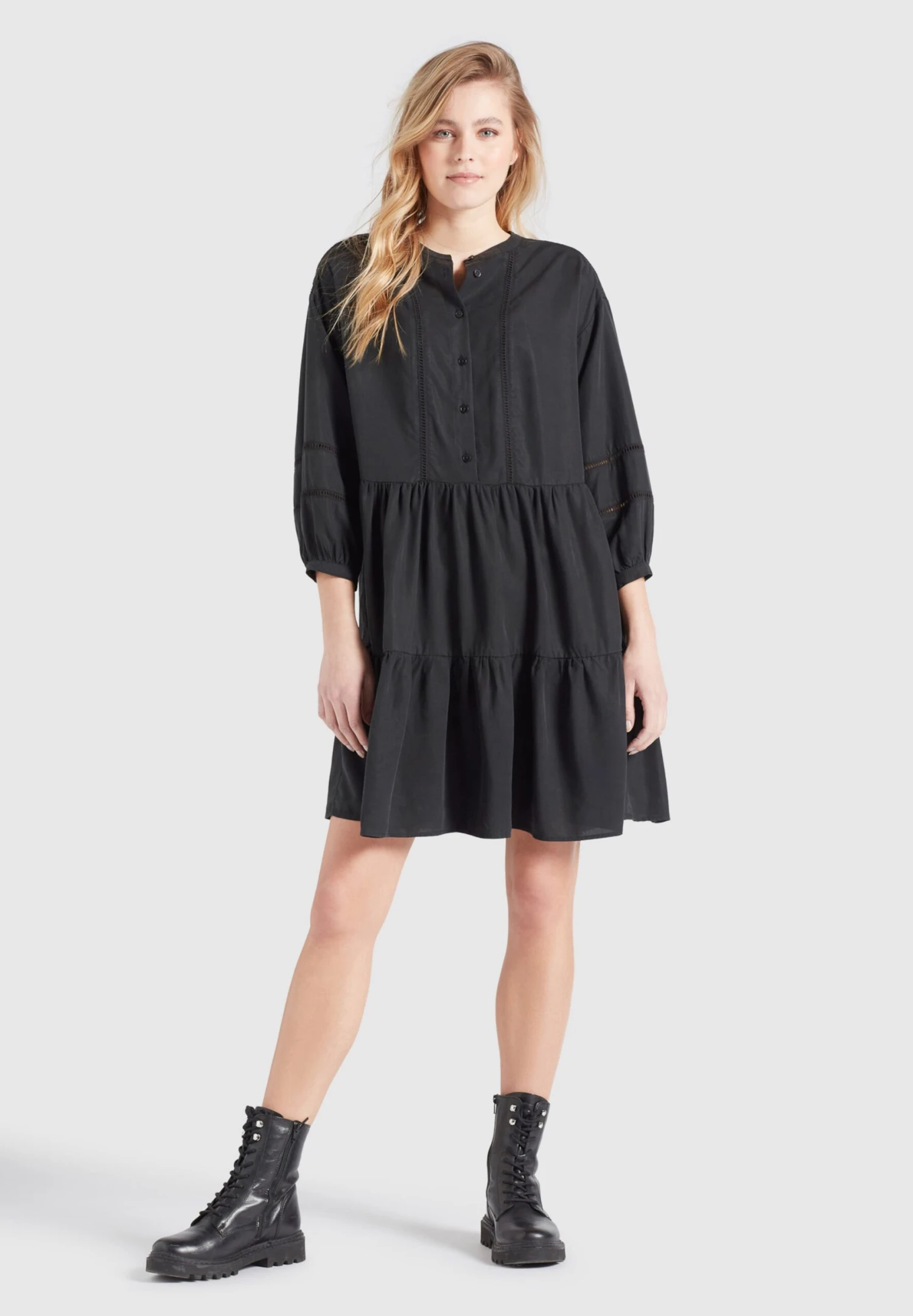 Khujo Blusenkleider Kleid Crepes Frauen Schwarz 6 Khujo Blusenkleider Kleid Crepes Frauen Schwarz – Bild 4